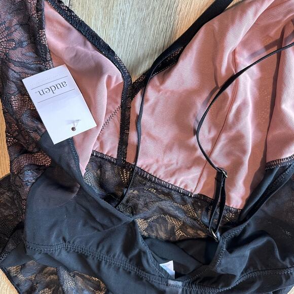 Auden Black Lace One Piece Thong Teddy Bodysuit Black XL - Picture 4 of 7